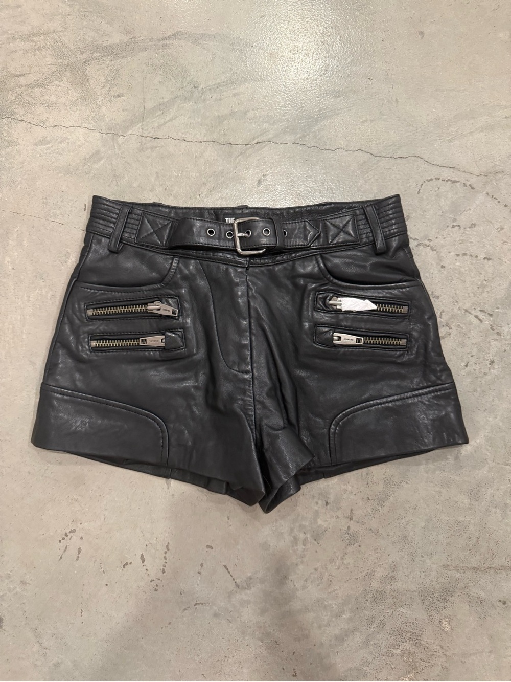 The Kooples Black Leather High-Waist Zip Pocket Shorts